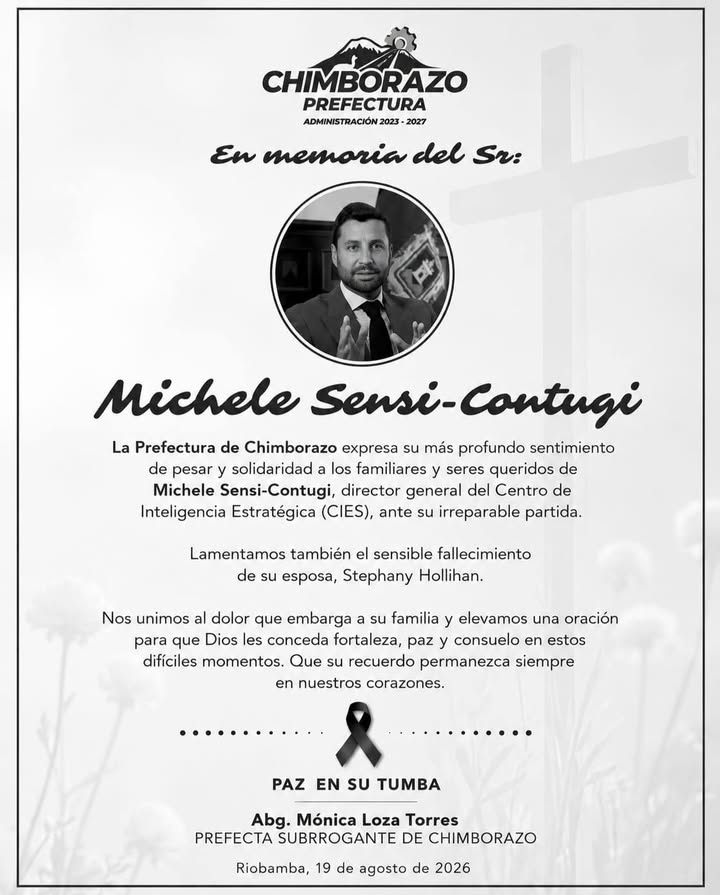 Prefectura de Chimborazo lamenta fallecimiento de Michele Sensi-Contugi y su esposa