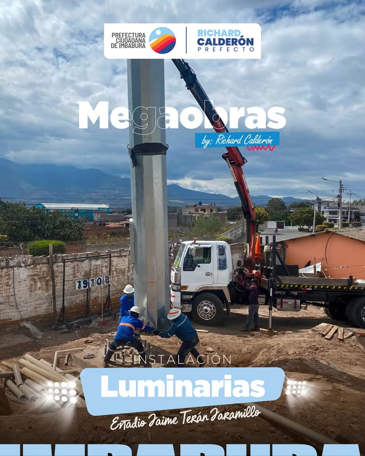 Prefectura de Imbabura avanza al 85% en luminarias del Estadio Jaime Terán Jaramillo