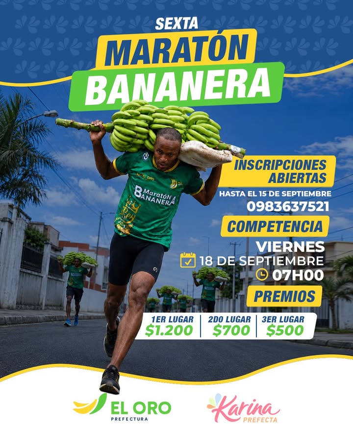 Prefectura de El Oro abre inscripciones para la Maratón Bananera del 18 de septiembre