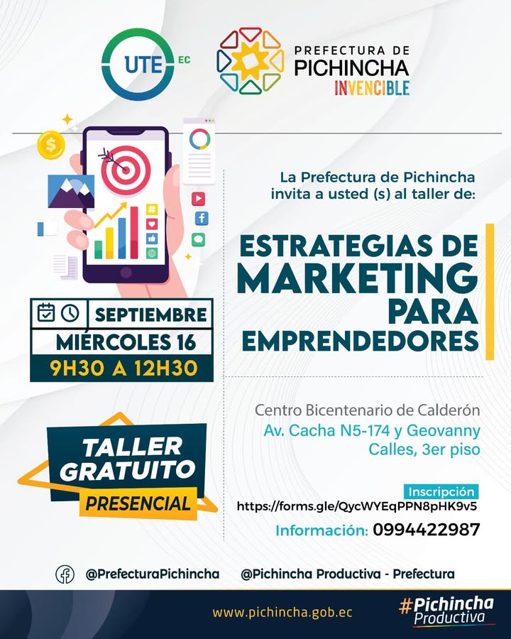 Prefectura de Pichincha ofrece taller gratuito de marketing para potenciar emprendimientos locales