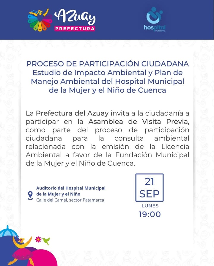 Prefectura de Azuay convoca a audiencia pública para Licencia Ambiental del Hospital Municipal