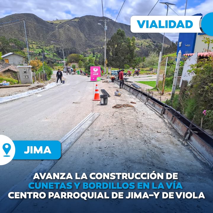 Prefectura de Azuay y GADP Jima ejecutan 3,24 km de cunetas y bordillos en vía "Y" de Viola