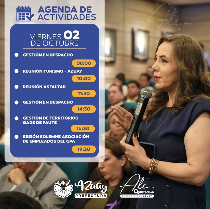 Prefectura de Azuay anuncia agenda institucional para el viernes 2 de octubre