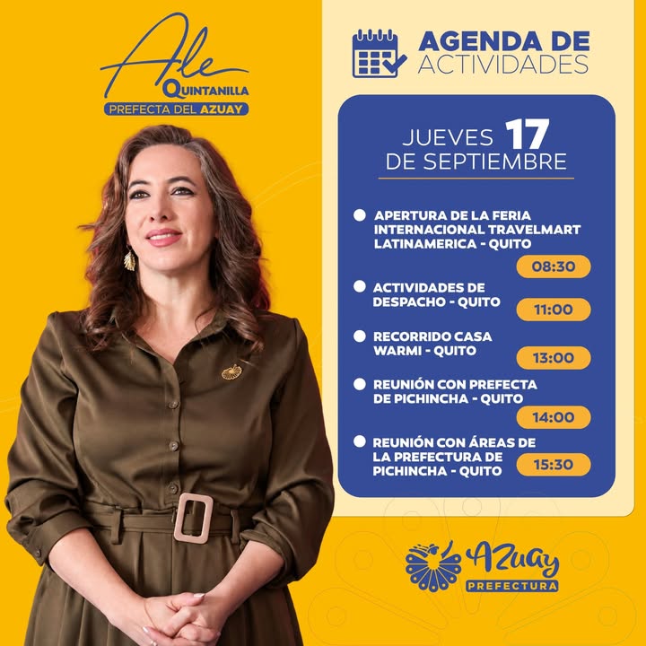 Prefectura de Azuay: Agenda oficial de la prefecta Ale Quintanilla en Quito este jueves
