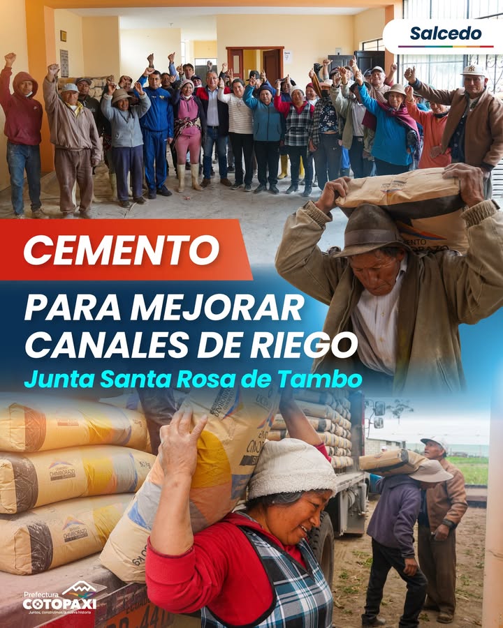Prefectura de Cotopaxi entrega insumos para reconstruir canales en Salcedo