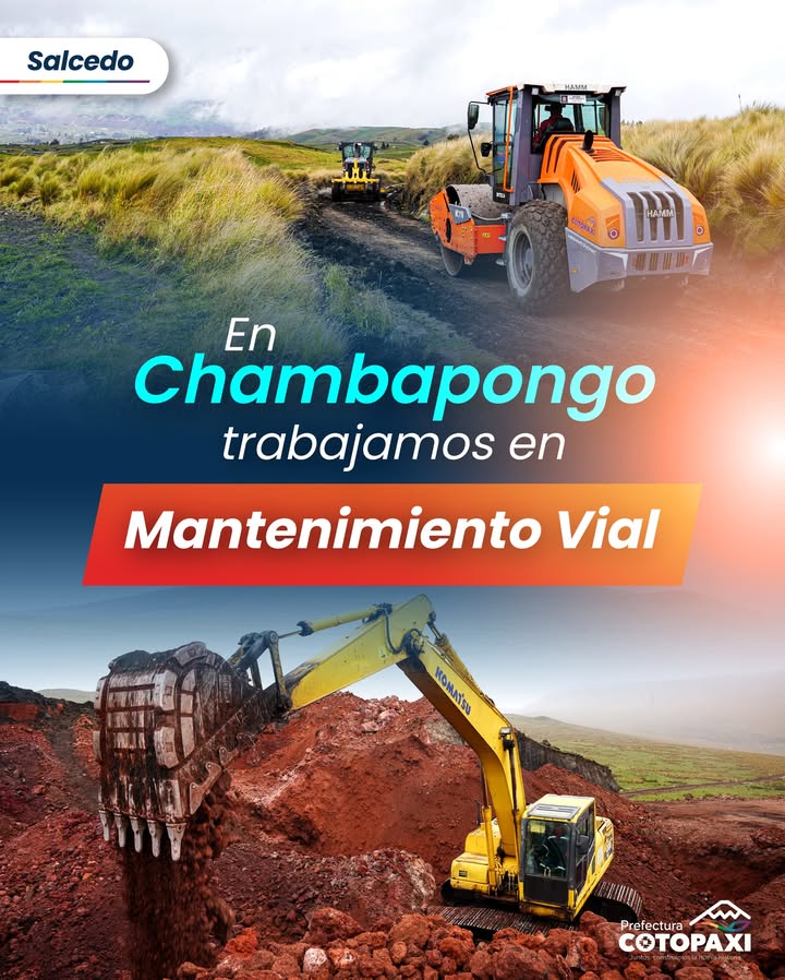 Prefectura de Cotopaxi mantiene obras de mantenimiento vial en Chambapongo, Salcedo