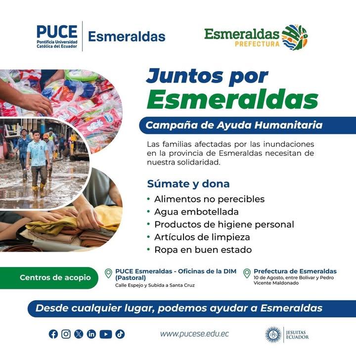 Prefectura de Esmeraldas y PUCE lanzan campaña humanitaria por inundaciones