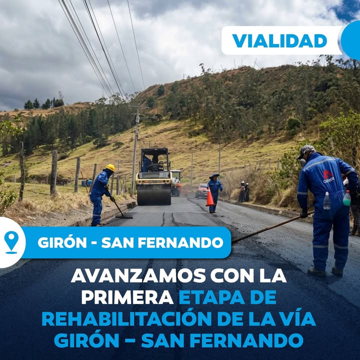 Prefectura de Azuay inicia asfaltado de 3,5 km en vía Girón-San Fernando
