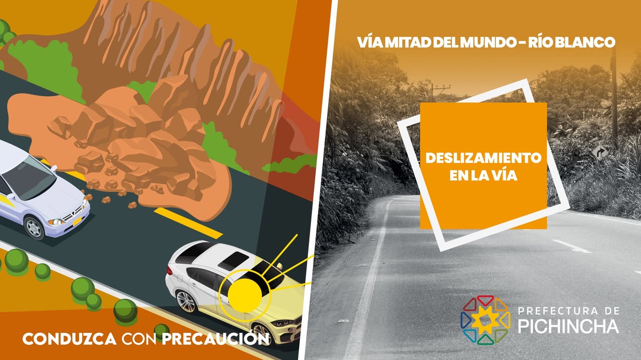 Prefectura de Pichincha retira escombro en Km 162 Mitad del Mundo-Río Blanco por lluvias