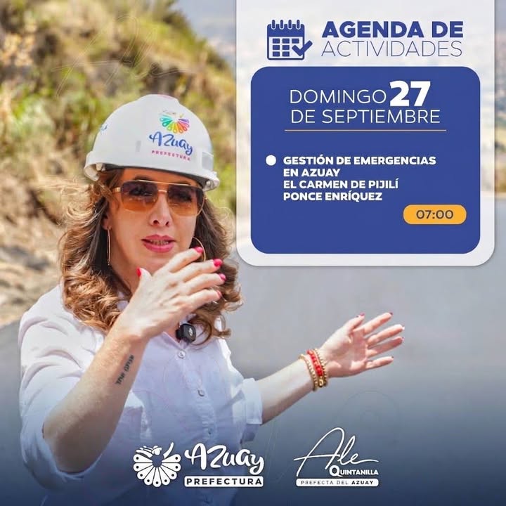 Prefectura de Azuay publica agenda de la prefecta Ale Quintanilla para el 27 de septiembre
