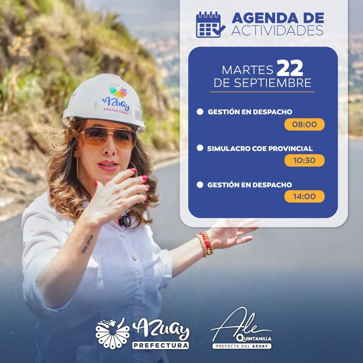 Prefectura de Azuay publica agenda diaria para el 22 de septiembre