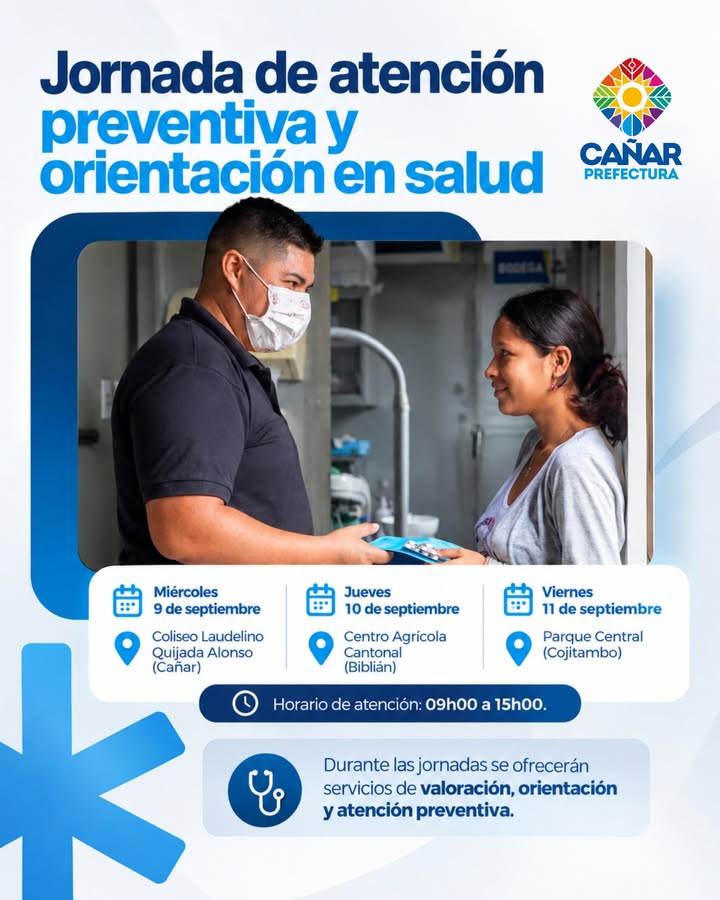 Prefectura de Cañar ejecuta jornadas de salud preventiva en tres cantones clave
