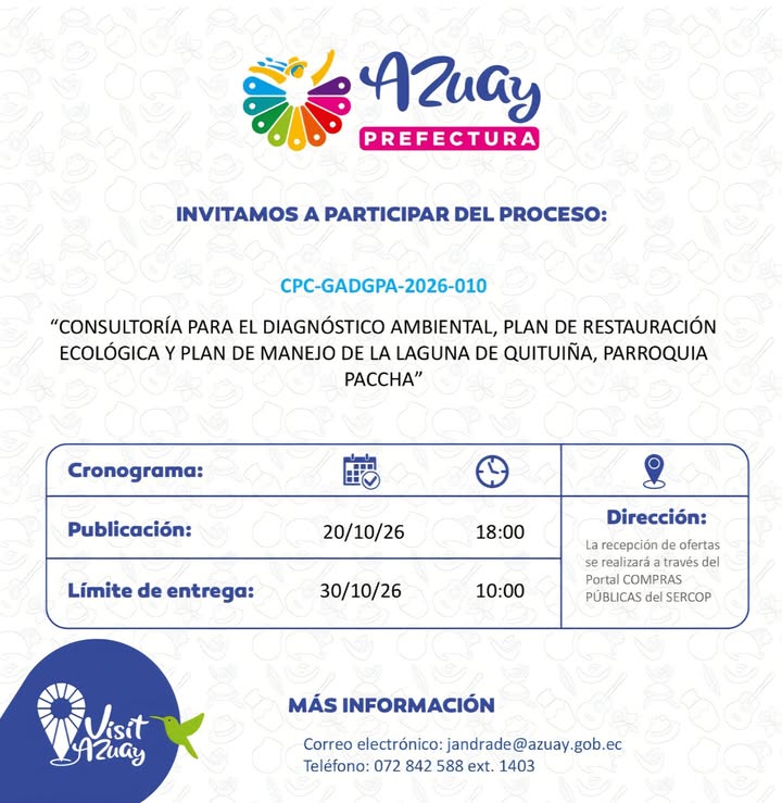Prefectura de Azuay abre licitación para restauración ecológica de Laguna Quituiña