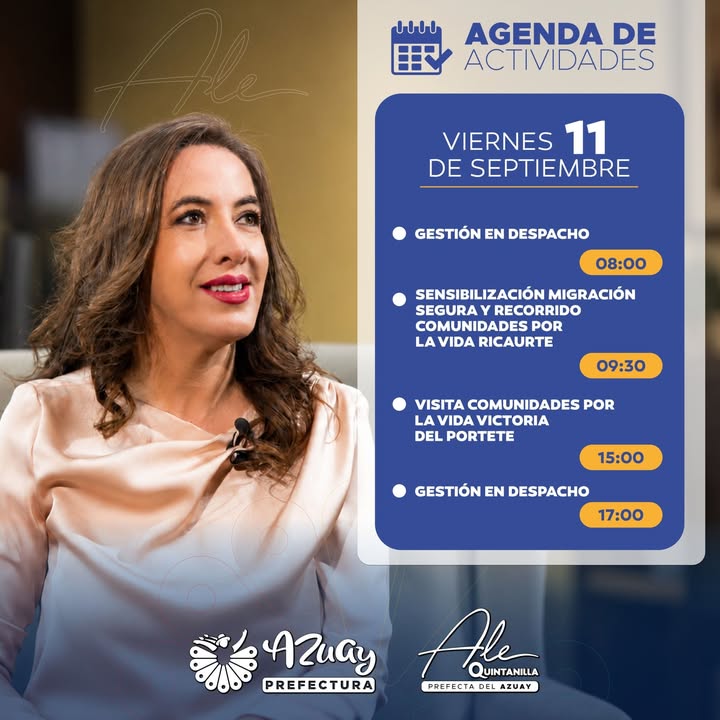 Prefectura de Azuay anuncia agenda vial y productiva para el viernes con la prefecta Quintanilla