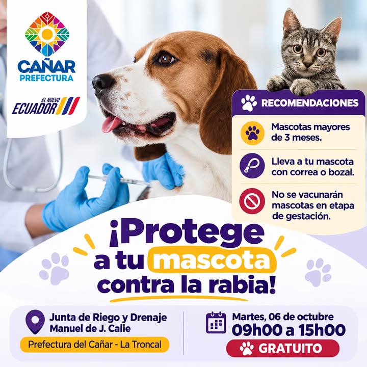 Prefectura de Cañar realiza jornada gratuita de vacunación antirrábica en La Troncal