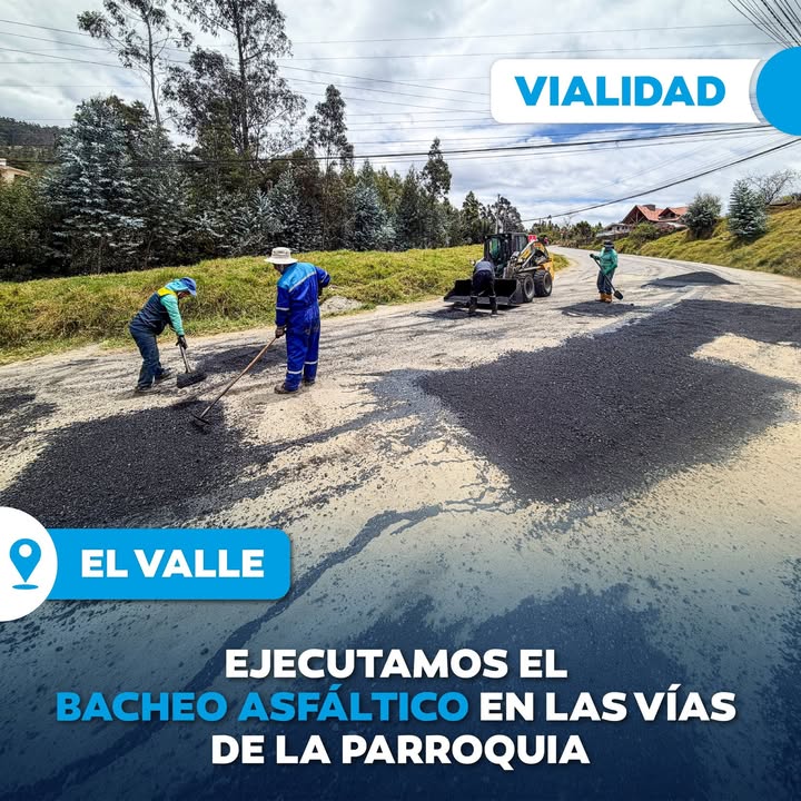 Prefectura de Azuay ejecuta bacheo en El Valle con apoyo municipal