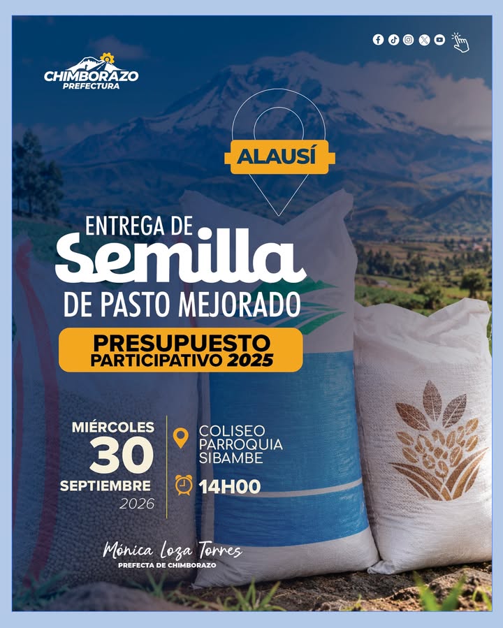 Prefectura de Chimborazo entrega semilla de pasto mejorado a ganaderos de Sibambe