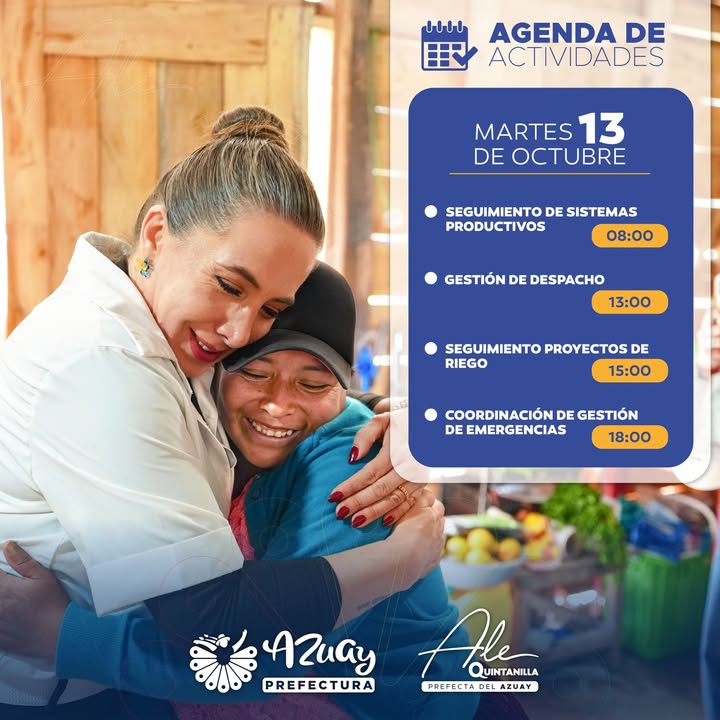 Prefectura de Azuay publica agenda diaria para el 13 de octubre de 2026