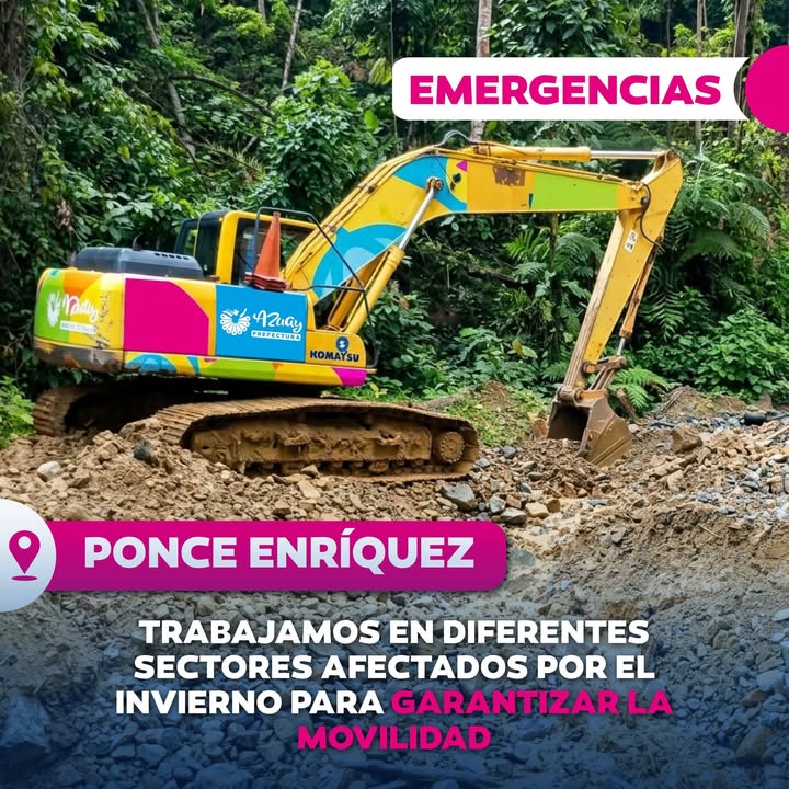 Prefectura de Azuay atiende vialidad en Camilo Ponce Enríquez tras temporal invernal